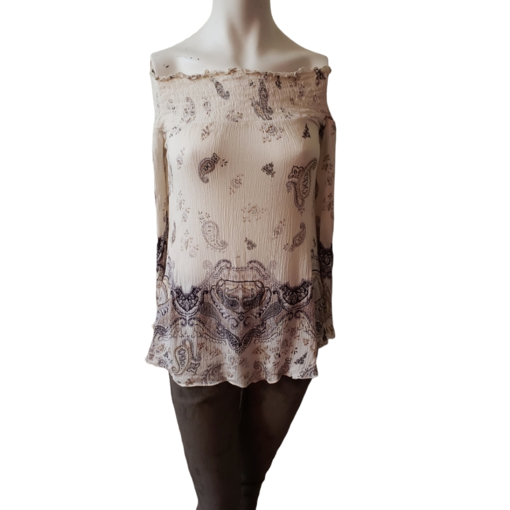 Band of Gypsies small boho off shoulder long sleeve baroque pattern blouse top